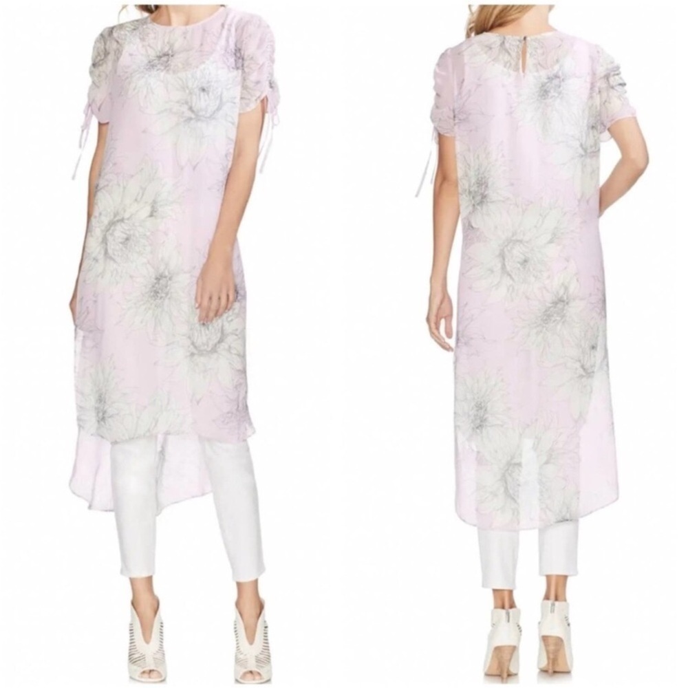 Vince Camuto Pagoda Blossoms sheer floral tunic Size Large